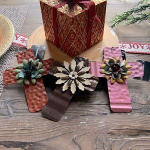 NWT Creative Co-Op Set of Three Tin Cross Ornaments with Flowers